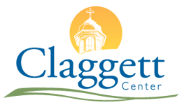 Claggett Center Logo features a stylized dome with a cross, set against a yellow sky and blue text reading "Dayton," with green accents below.